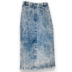 Vintage Womens Acid Wash Midi Length Pleated Pencil Skirt J 5 / 25" - 26" Waist